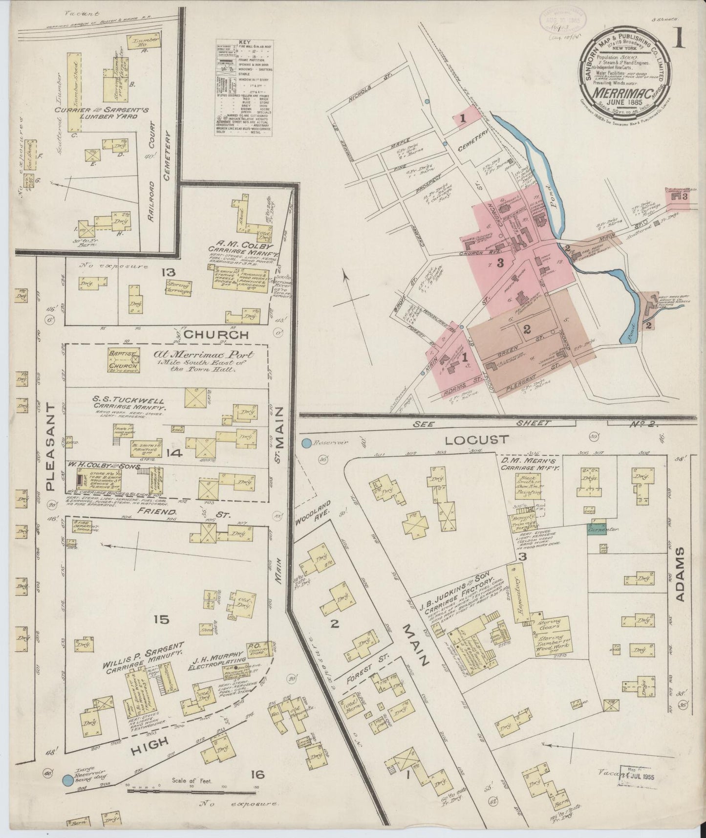 Sanborn Fire Insurance Map from Merrimac, Essex County, Massachusetts. (1885) – Historic Sanborn Fire Insurance Map Print