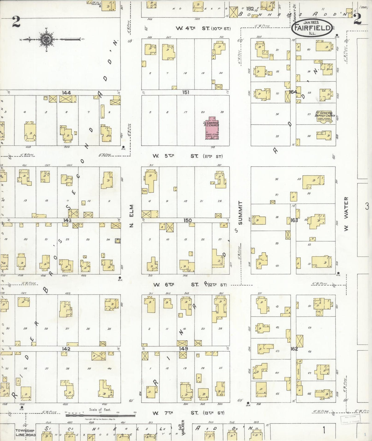 Sanborn Fire Insurance Map from Fairfield, Wayne County, Illinois (1923), Sheet #0002 - Complete Map Set gallery image, historic Sanborn map, vintage wall art, Illinois Illinois