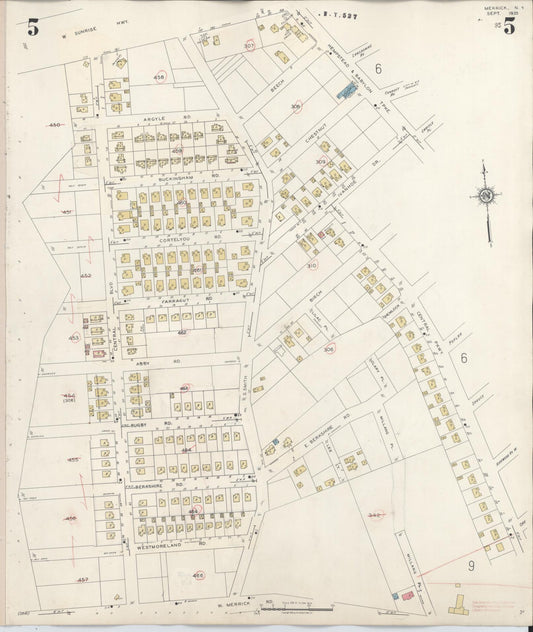 Sanborn Fire Insurance Map from Merrick, Nassau County, New York (1947), Sheet #0005 - Historic Sanborn Fire Insurance Map Print, vintage old map wall art, antique decor, genealogy gift, New York New York map