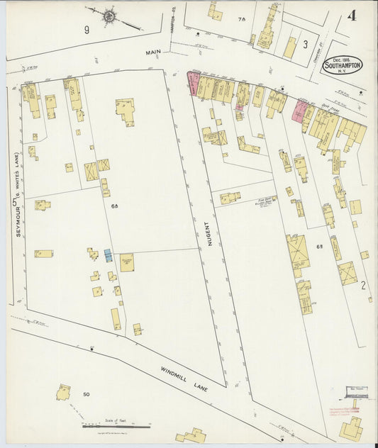 Sanborn Fire Insurance Map from Southampton, Suffolk County, New York (1916), Sheet #0004 - Historic Sanborn Fire Insurance Map Print, vintage old map wall art, antique decor, genealogy gift, New York New York map