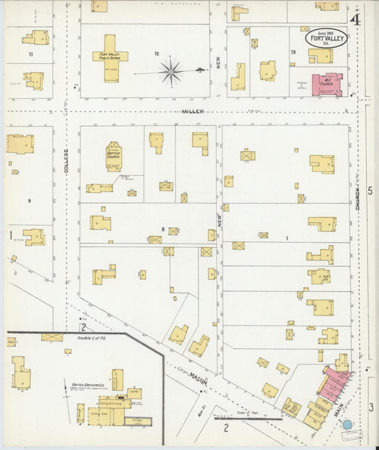 Sanborn Fire Insurance Map from Fort Valley, Peach County, Georgia (1905), Sheet #0004 - Historic Sanborn Fire Insurance Map Print, vintage old map wall art, antique decor, genealogy gift, Georgia Georgia map
