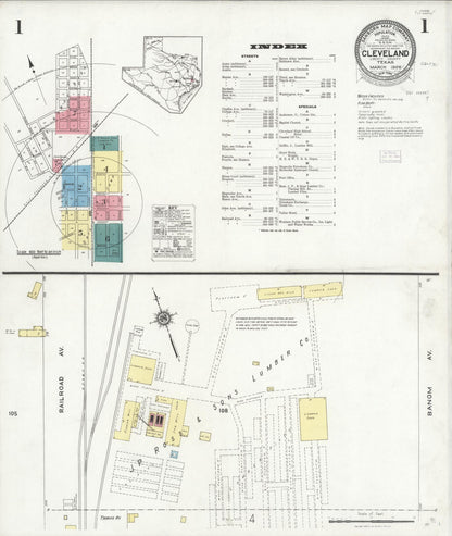 Sanborn Fire Insurance Map from Cleveland, Liberty County, Texas (1926), Sheet #0001 - Complete Map Set gallery image, historic Sanborn map, vintage wall art, Texas Texas