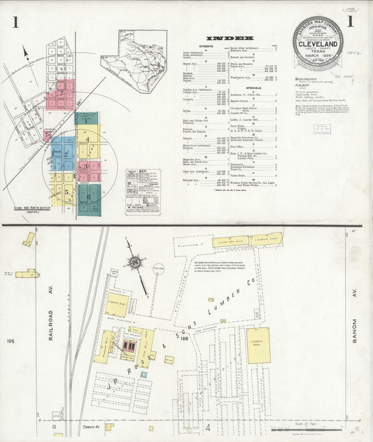 Sanborn Fire Insurance Map from Cleveland, Liberty County, Texas (1926), Sheet #0001 - Complete Map Set gallery image, historic Sanborn map, vintage wall art, Texas Texas