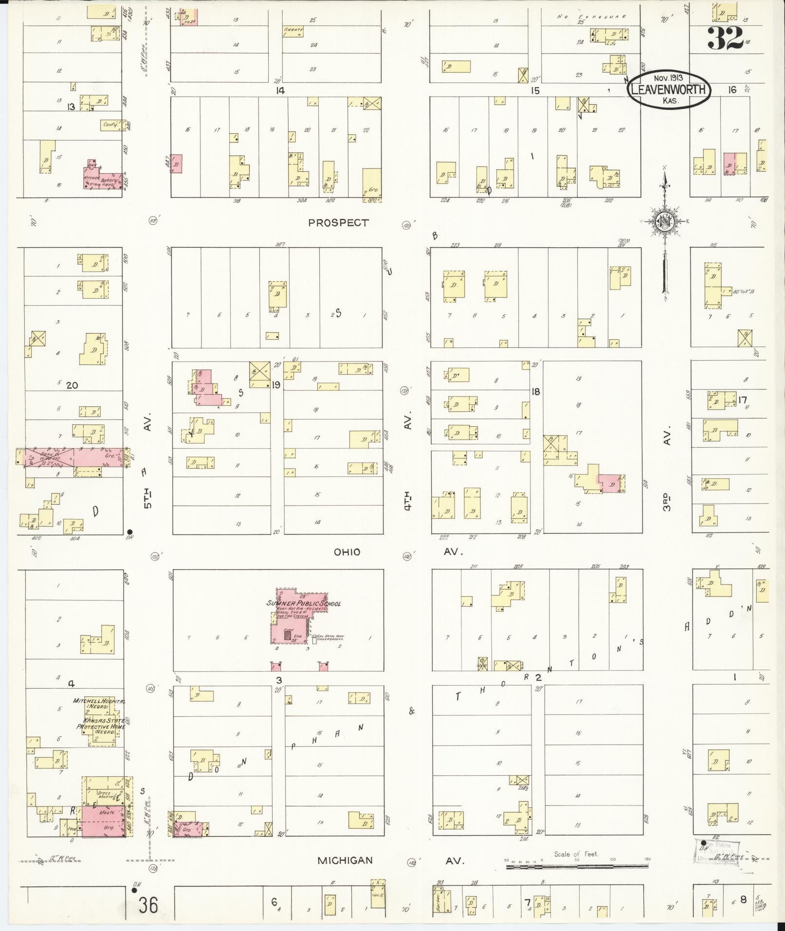 Sanborn Fire Insurance Map from Leavenworth, Leavenworth County, Kansas (1913), Sheet #0033 - Historic Sanborn Fire Insurance Map Print, vintage old map wall art, antique decor, genealogy gift, Kansas Kansas map