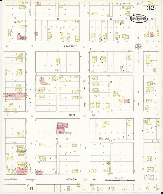 Sanborn Fire Insurance Map from Leavenworth, Leavenworth County, Kansas (1913), Sheet #0033 - Historic Sanborn Fire Insurance Map Print, vintage old map wall art, antique decor, genealogy gift, Kansas Kansas map