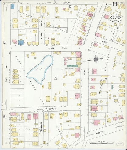 Sanborn Fire Insurance Map from Alton, Madison County, Illinois (1909), Sheet #0013 - Complete Map Set gallery image, historic Sanborn map, vintage wall art, Illinois Illinois