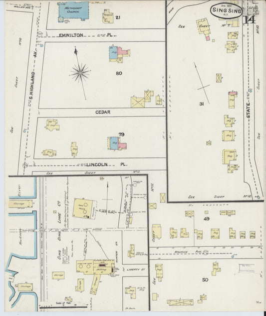 Sanborn Fire Insurance Map from Sing Sing, Westchester County, New York (1891), Sheet #0014 - Historic Sanborn Fire Insurance Map Print, vintage old map wall art, antique decor, genealogy gift, New York New York map