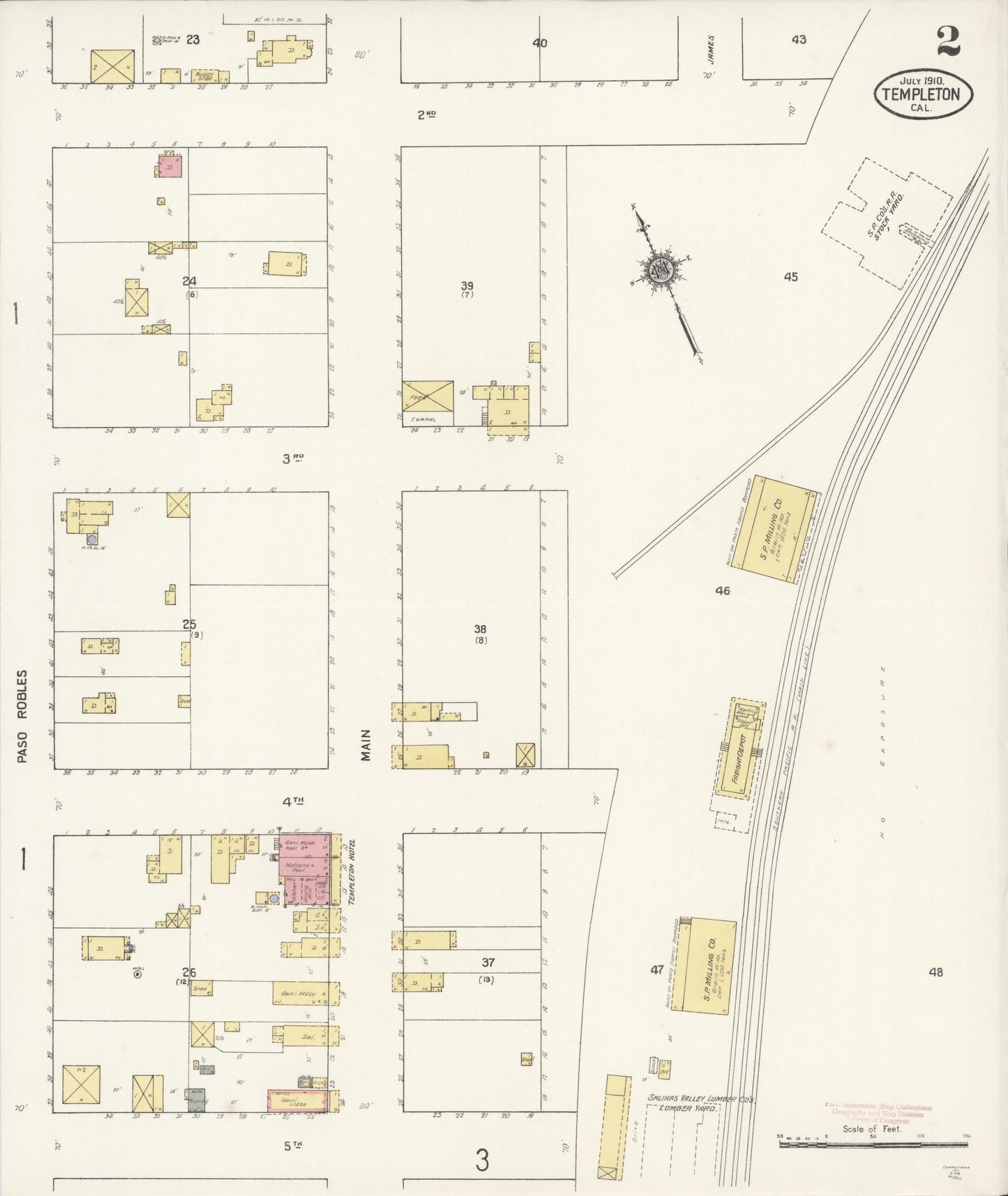 Sanborn Fire Insurance Map from Templeton, San Luis Obispo County, California (1910), Sheet #0002 - Complete Map Set gallery image, historic Sanborn map, vintage wall art, California California