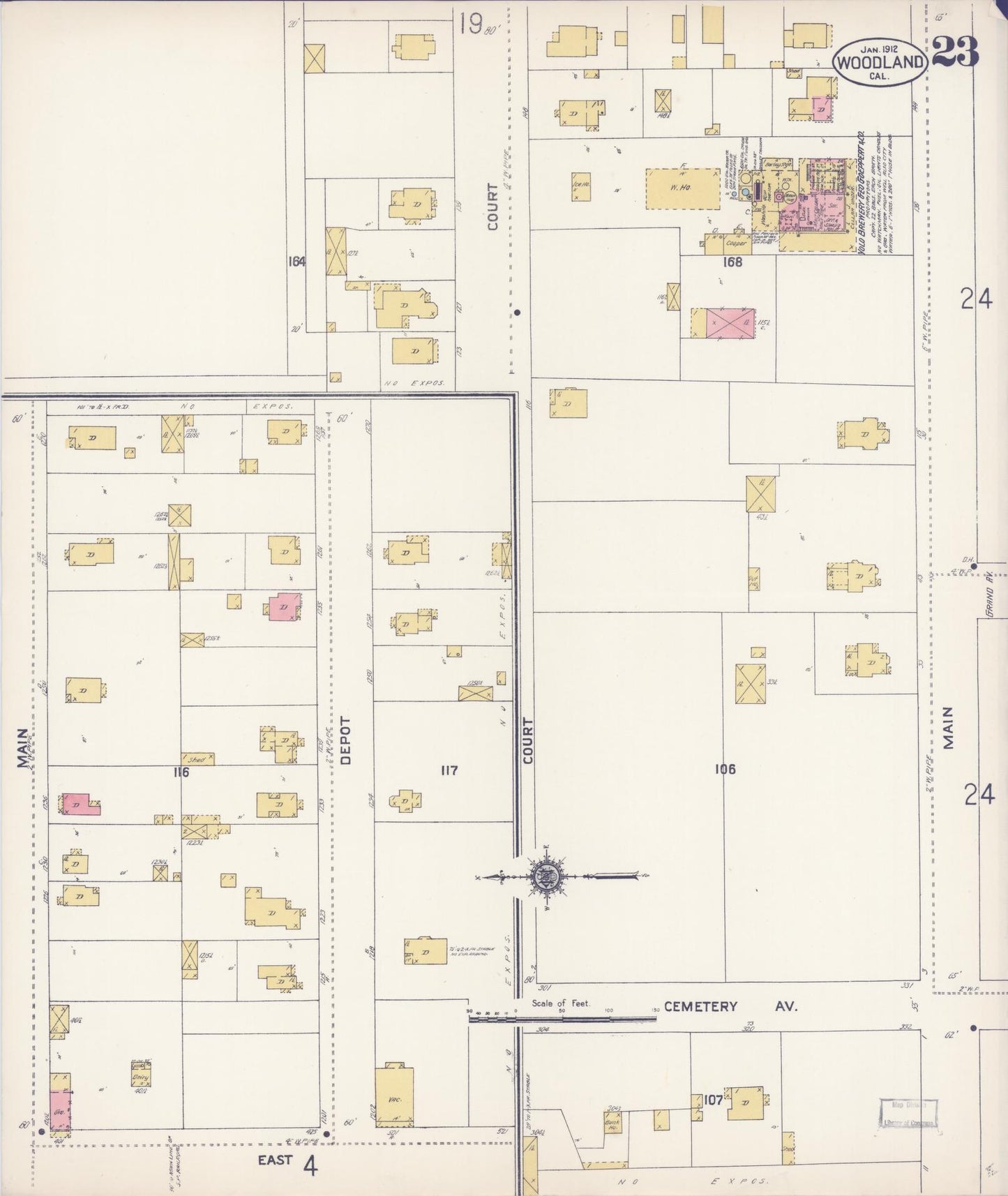 Sanborn Fire Insurance Map from Woodland, Yolo County, California (1912), Sheet #0023 - Complete Map Set gallery image, historic Sanborn map, vintage wall art, California California