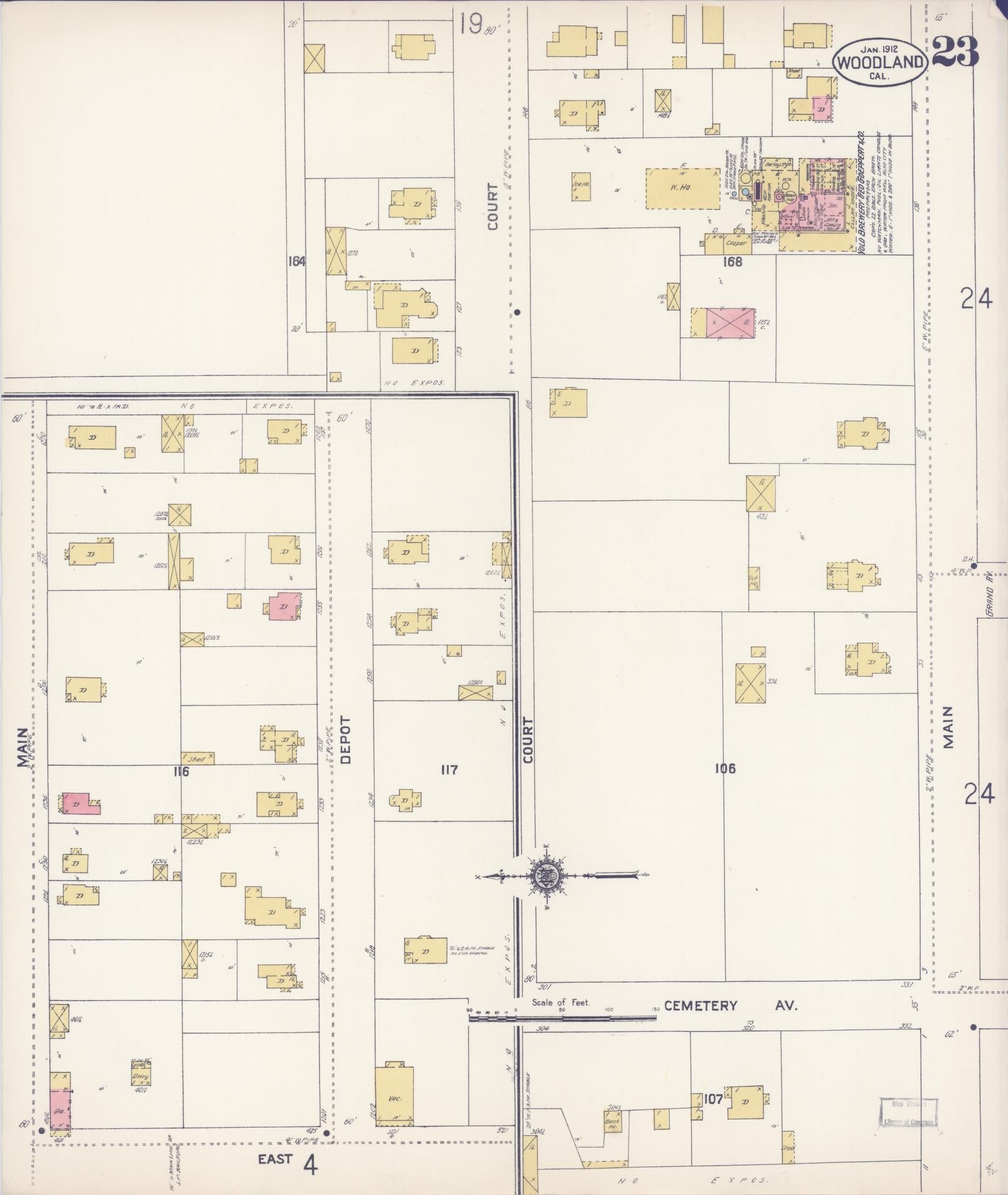 Sanborn Fire Insurance Map from Woodland, Yolo County, California (1912), Sheet #0023 - Complete Map Set gallery image, historic Sanborn map, vintage wall art, California California