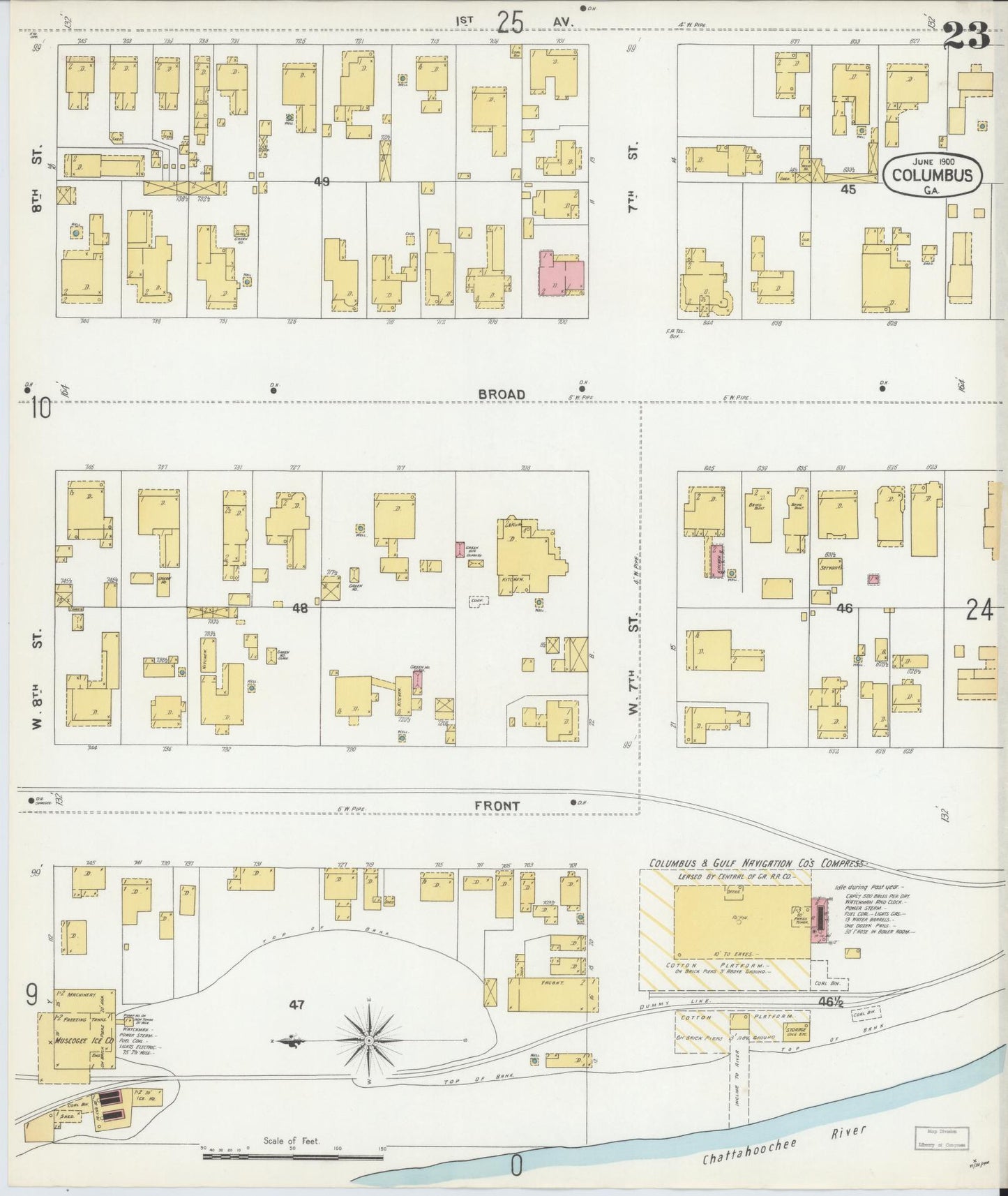 Sanborn Fire Insurance Map from Columbus, Muscogee County, Georgia (1900), Sheet #0023 - Historic Sanborn Fire Insurance Map Print, vintage old map wall art, antique decor, genealogy gift, Georgia Georgia map