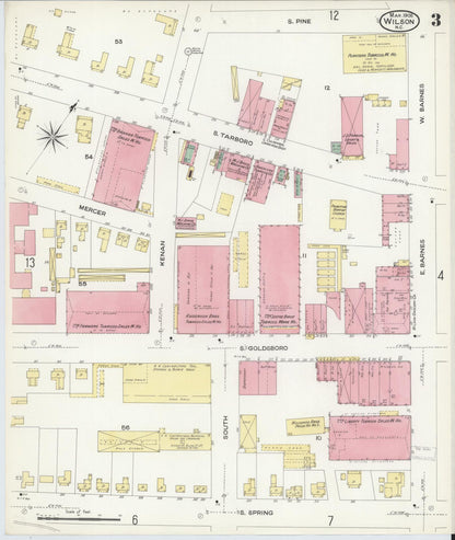 Sanborn Fire Insurance Map from Wilson, Wilson County, North Carolina (1908), Sheet #0003 - Historic Sanborn Fire Insurance Map Print, vintage old map wall art, antique decor, genealogy gift, North Carolina North Carolina map