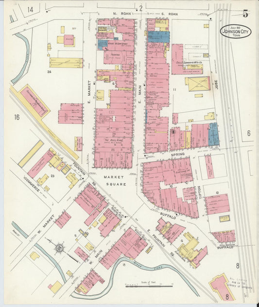 Sanborn Fire Insurance Map from Johnson City, Washington County, Tennessee (1913), Sheet #0005 - Historic Sanborn Fire Insurance Map Print, vintage old map wall art, antique decor, genealogy gift, Tennessee Tennessee map