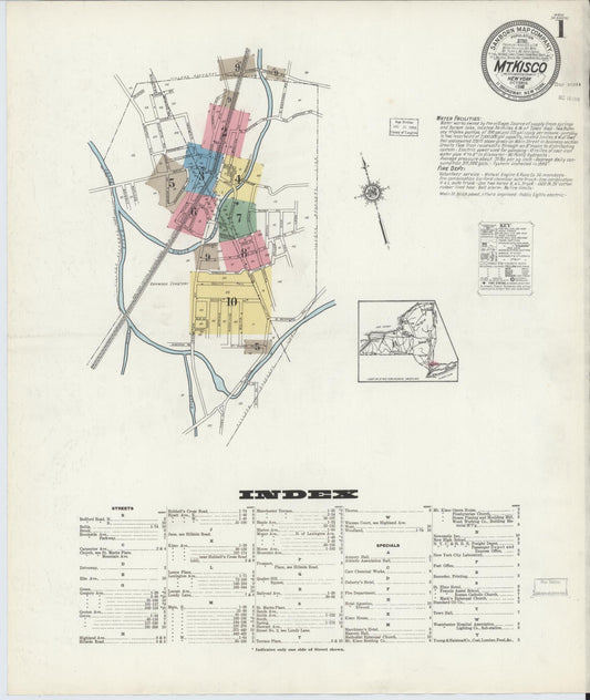 Sanborn Fire Insurance Map from Mount Kisco, Westchester County, New York (1916), Sheet #0001 - Historic Sanborn Fire Insurance Map Print, vintage old map wall art, antique decor, genealogy gift, New York New York map