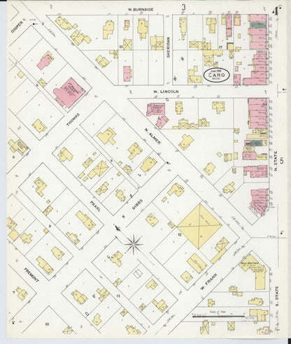 Sanborn Fire Insurance Map from Caro, Tuscola County, Michigan (1909), Sheet #0004 - Historic Sanborn Fire Insurance Map Print, vintage old map wall art, antique decor, genealogy gift, Michigan Michigan map
