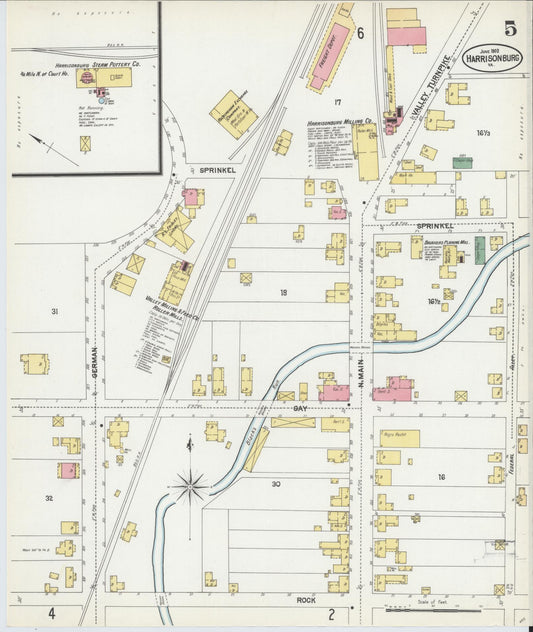 Sanborn Fire Insurance Map from Harrisonburg, Independent Cities, Virginia (1902), Sheet #0005 - Historic Sanborn Fire Insurance Map Print, vintage old map wall art, antique decor, genealogy gift, Virginia Virginia map