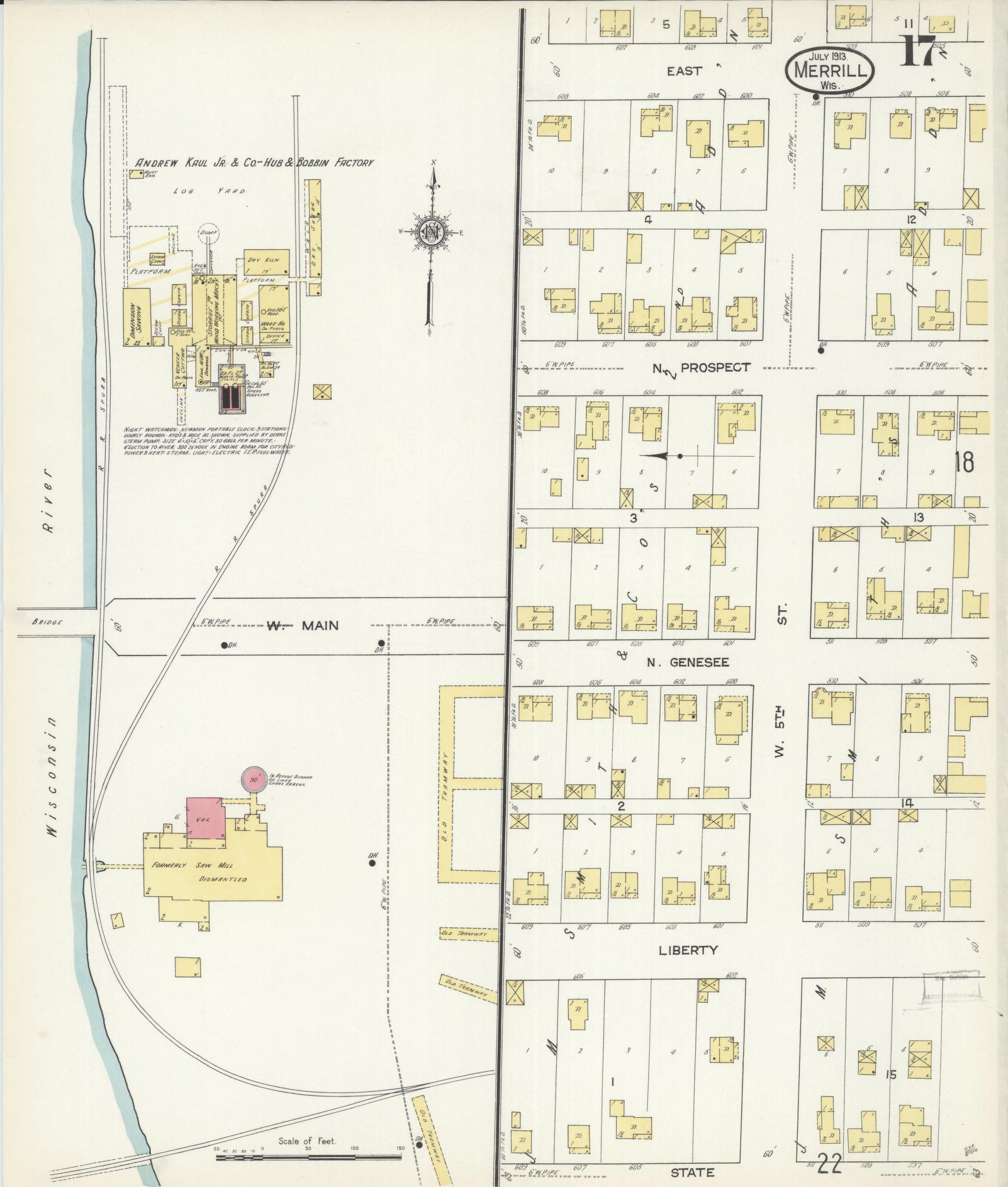 Sanborn Fire Insurance Map from Merrill, Lincoln County, Wisconsin (1913), Sheet #0017 - Complete Map Set gallery image, historic Sanborn map, vintage wall art, Wisconsin Wisconsin