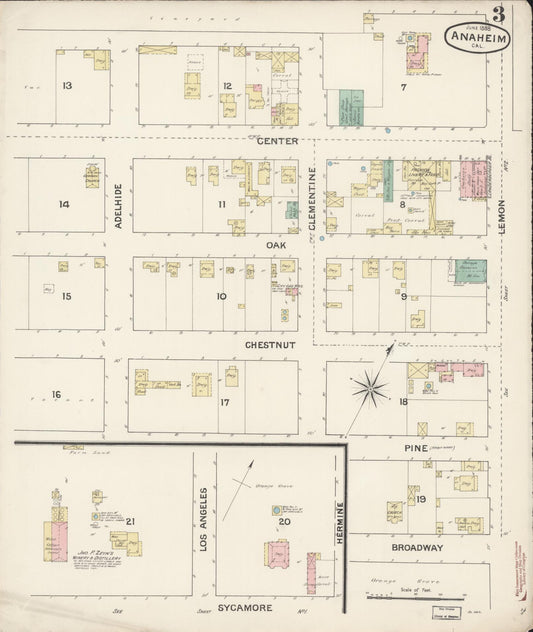 Sanborn Fire Insurance Map from Anaheim, Orange County, California (1888), Sheet #0003 - Historic Sanborn Fire Insurance Map Print, vintage old map wall art, antique decor, genealogy gift, California California map