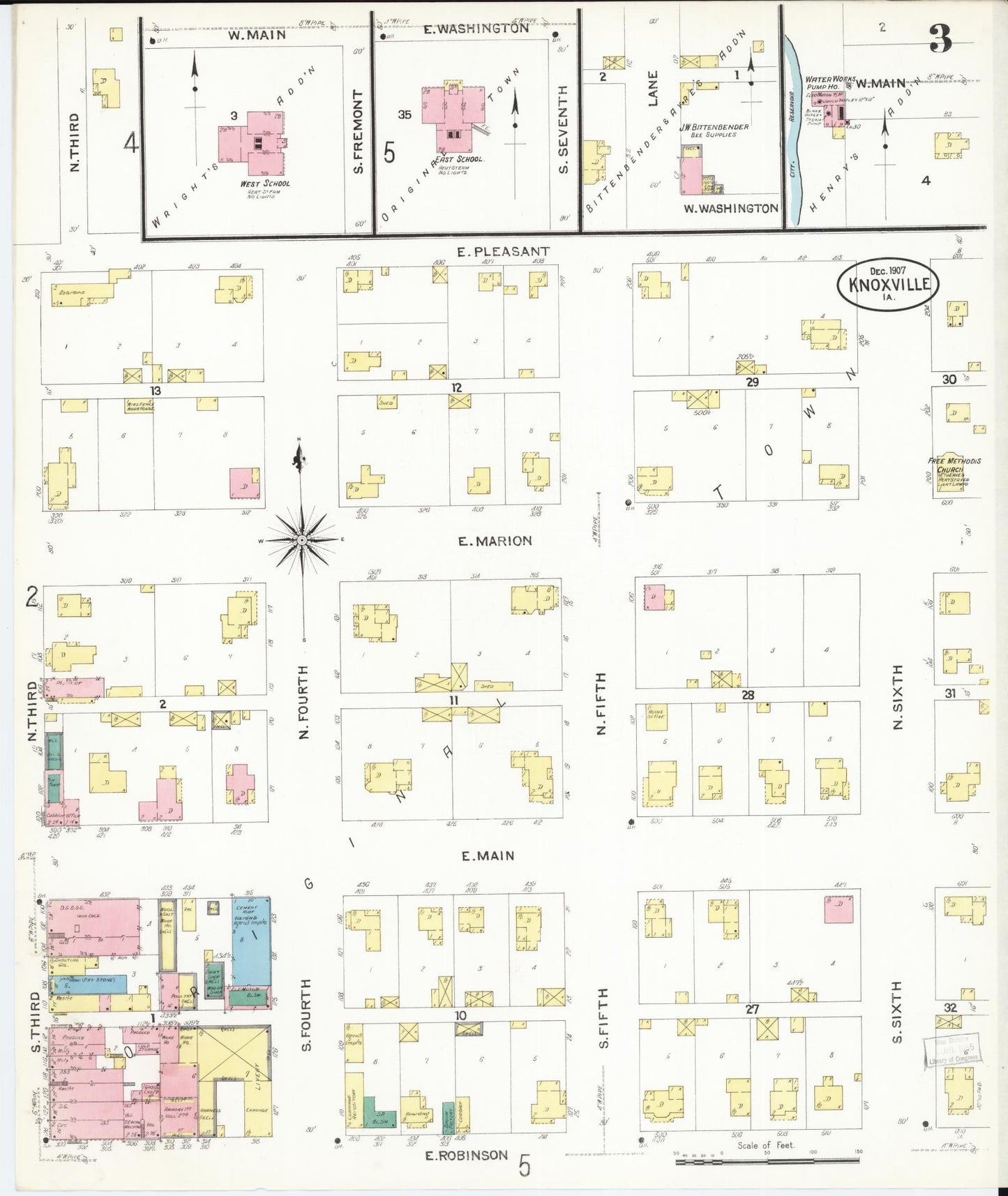 Sanborn Fire Insurance Map from Knoxville, Marion County, Iowa (1907), Sheet #0003 - Historic Sanborn Fire Insurance Map Print, vintage old map wall art