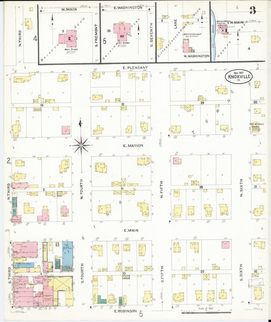 Sanborn Fire Insurance Map from Knoxville, Marion County, Iowa (1907), Sheet #0003 - Historic Sanborn Fire Insurance Map Print, vintage old map wall art