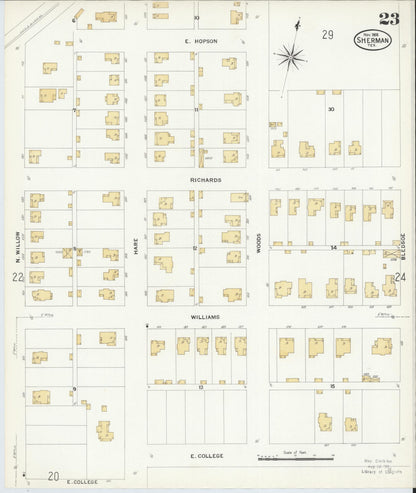 Sanborn Fire Insurance Map from Sherman, Grayson County, Texas (1908), Sheet #0023 - Complete Map Set gallery image, historic Sanborn map, vintage wall art, Texas Texas