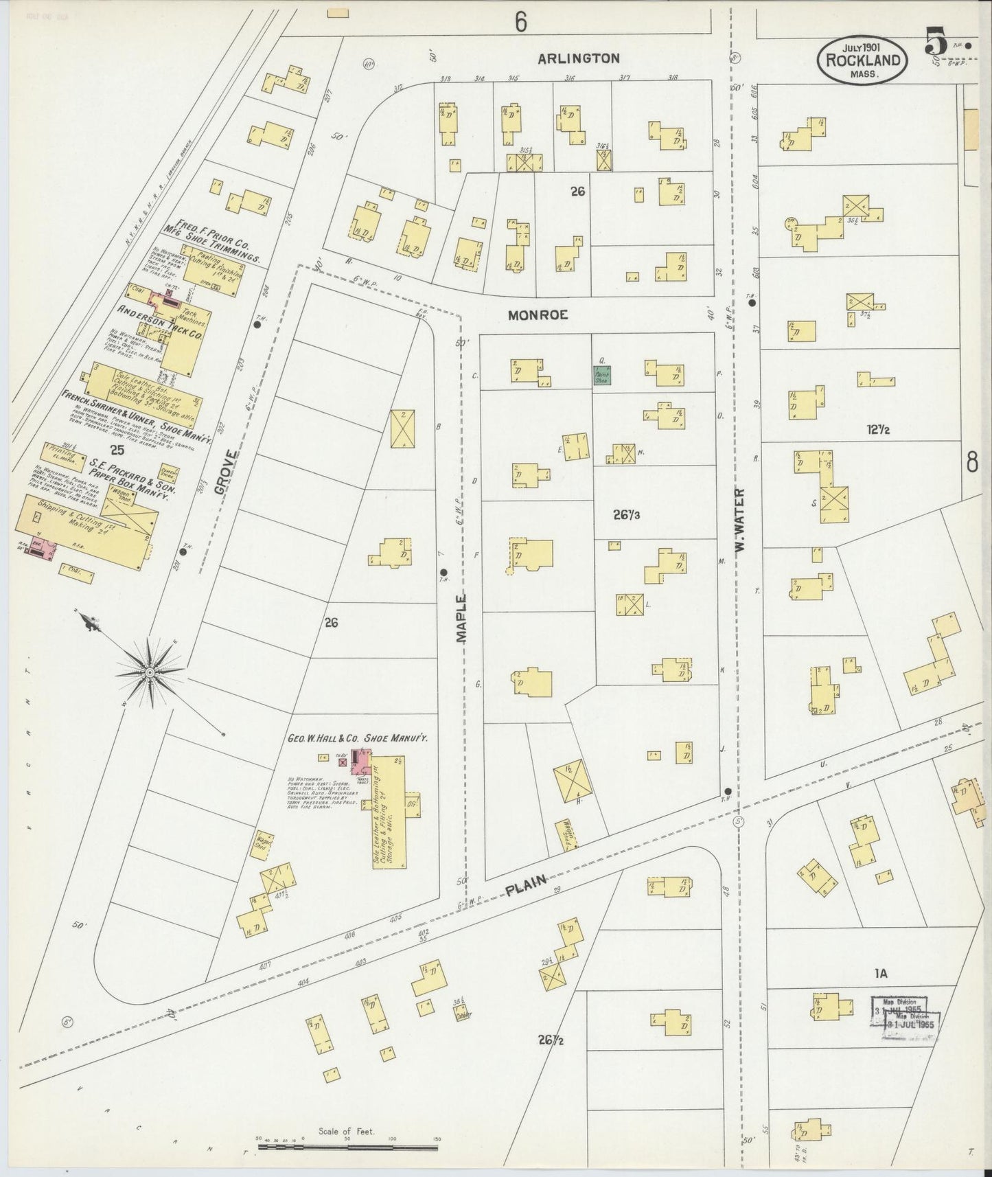 Sanborn Fire Insurance Map from Rockland, Plymouth County, Massachusetts (1901), Sheet #0005 - Historic Sanborn Fire Insurance Map Print, vintage old map wall art, antique decor, genealogy gift, Massachusetts Massachusetts map