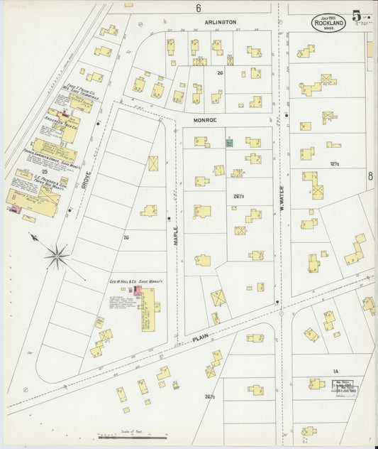 Sanborn Fire Insurance Map from Rockland, Plymouth County, Massachusetts (1901), Sheet #0005 - Historic Sanborn Fire Insurance Map Print, vintage old map wall art, antique decor, genealogy gift, Massachusetts Massachusetts map