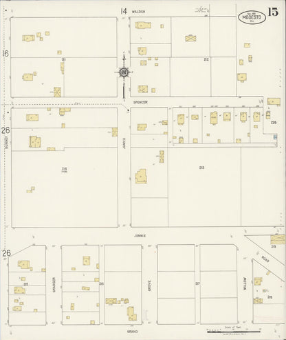 Sanborn Fire Insurance Map from Modesto, Stanislaus County, California (1919), Sheet #0015 - Complete Map Set gallery image, historic Sanborn map, vintage wall art, California California