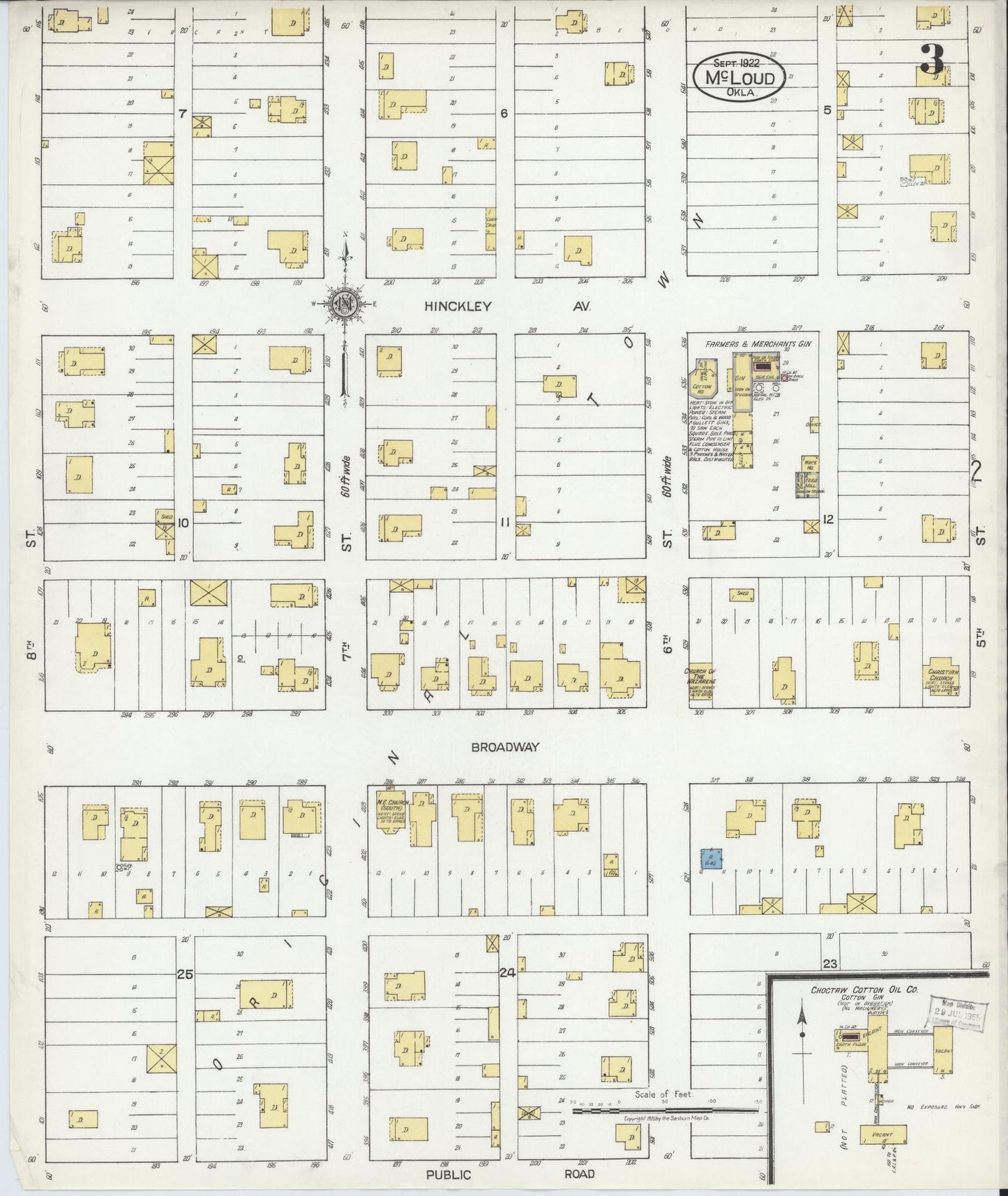 Sanborn Fire Insurance Map from McLoud, Pottawatomie County, Oklahoma (1922), Sheet #0003 - Historic Sanborn Fire Insurance Map Print, vintage old map wall art, antique decor, genealogy gift, Oklahoma Oklahoma map