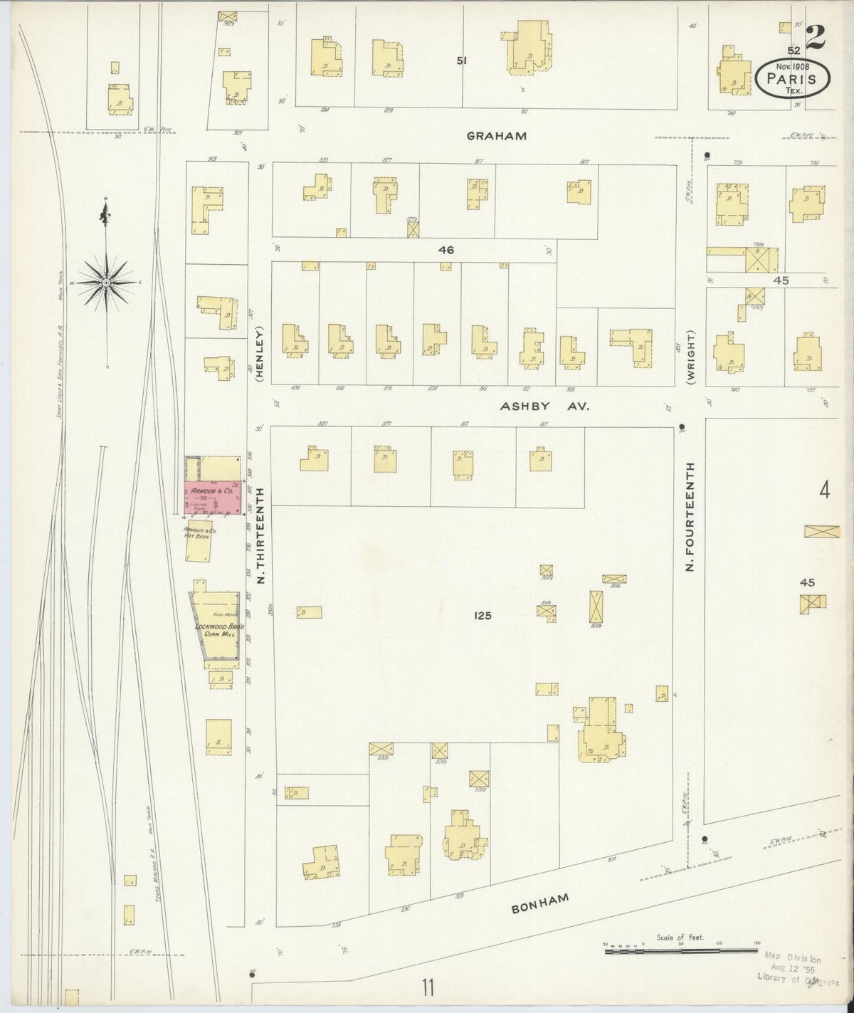 Sanborn Fire Insurance Map from Paris, Lamar County, Texas (1908), Sheet #0002 - Historic Sanborn Fire Insurance Map Print, vintage old map wall art, antique decor, genealogy gift, Texas Texas map