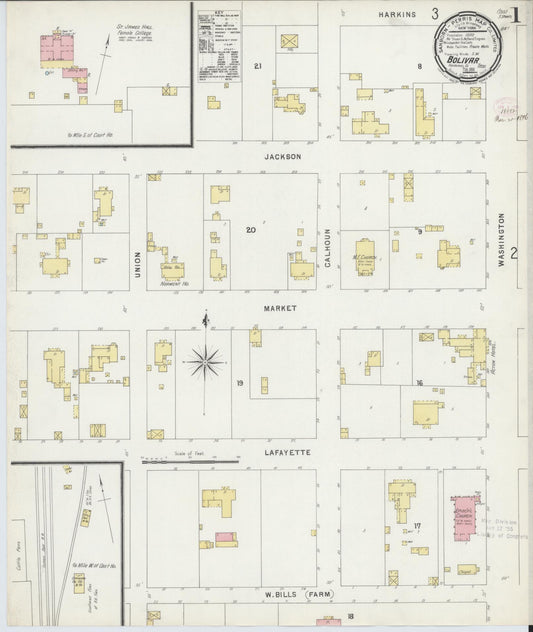 Sanborn Fire Insurance Map from Bolivar, Hardeman County, Tennessee (1896), Sheet #0001 - Historic Sanborn Fire Insurance Map Print, vintage old map wall art, antique decor, genealogy gift, Tennessee Tennessee map