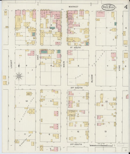 Sanborn Fire Insurance Map from Red Bud, Randolph County, Illinois (1894), Sheet #0004 - Historic Sanborn Fire Insurance Map Print, vintage old map wall art, antique decor, genealogy gift, Illinois Illinois map