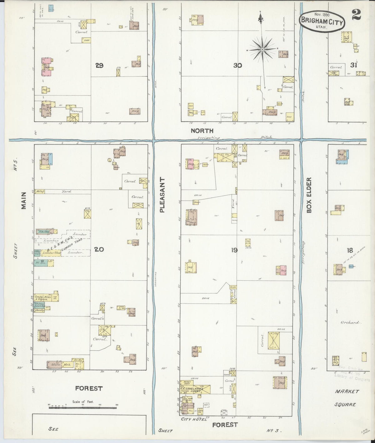 Sanborn Fire Insurance Map from Brigham City, Box Elder County, Utah (1890), Sheet #0002 - Historic Sanborn Fire Insurance Map Print, vintage old map wall art, antique decor, genealogy gift, Utah Utah map