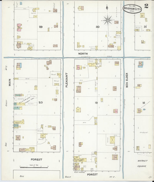 Sanborn Fire Insurance Map from Brigham City, Box Elder County, Utah (1890), Sheet #0002 - Historic Sanborn Fire Insurance Map Print, vintage old map wall art, antique decor, genealogy gift, Utah Utah map