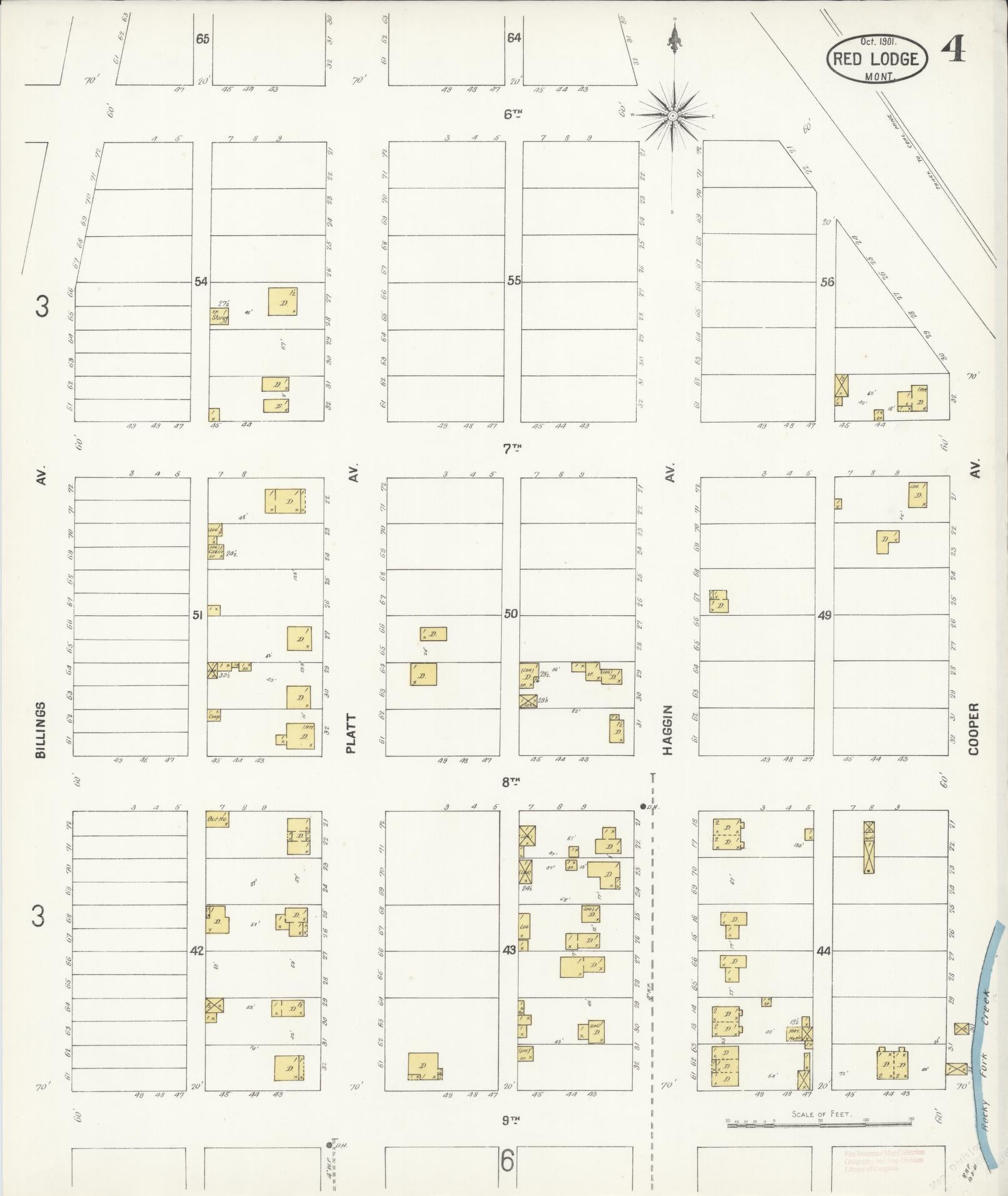 Sanborn Fire Insurance Map from Red Lodge, Carbon County, Montana (1901), Sheet #0004 - Historic Sanborn Fire Insurance Map Print, vintage old map wall art, antique decor, genealogy gift, Montana Montana map
