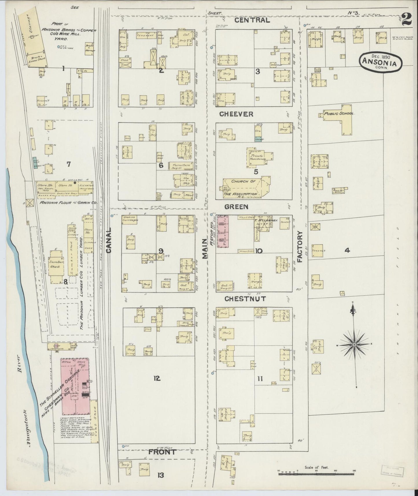 Sanborn Fire Insurance Map from Ansonia, New Haven County, Connecticut (1890), Sheet #0002 - Complete Map Set gallery image, historic Sanborn map, vintage wall art, Connecticut Connecticut
