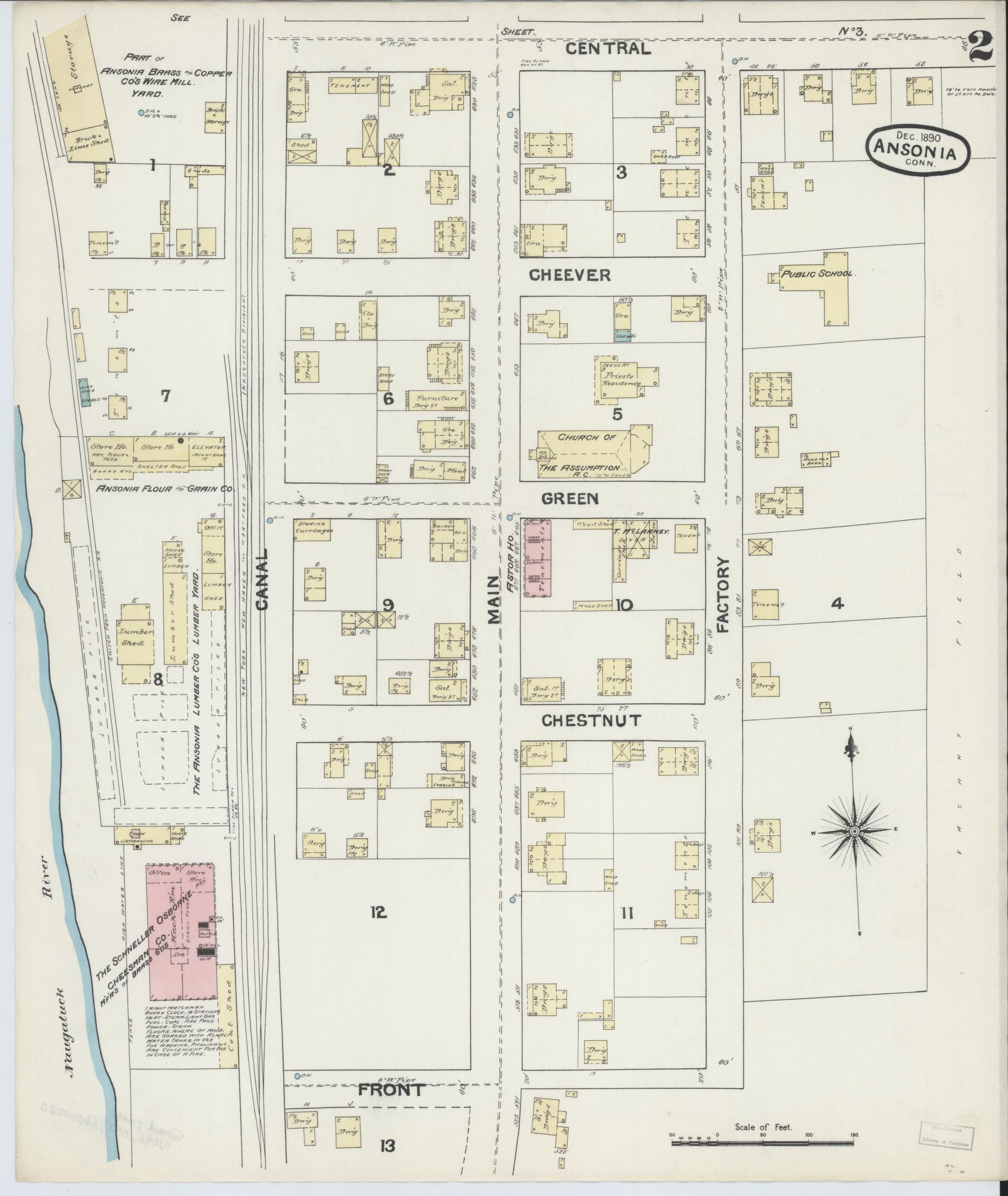 Sanborn Fire Insurance Map from Ansonia, New Haven County, Connecticut (1890), Sheet #0002 - Complete Map Set gallery image, historic Sanborn map, vintage wall art, Connecticut Connecticut