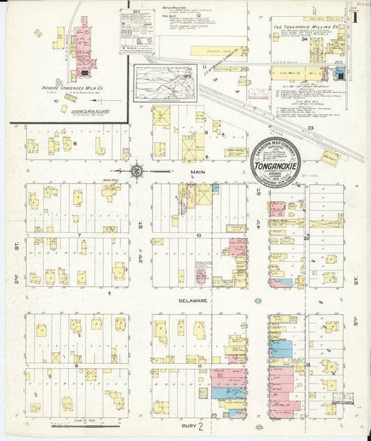 Sanborn Fire Insurance Map from Tonganoxie, Leavenworth County, Kansas (1913), Sheet #0001 - Historic Sanborn Fire Insurance Map Print, vintage old map wall art, antique decor, genealogy gift, Kansas Kansas map