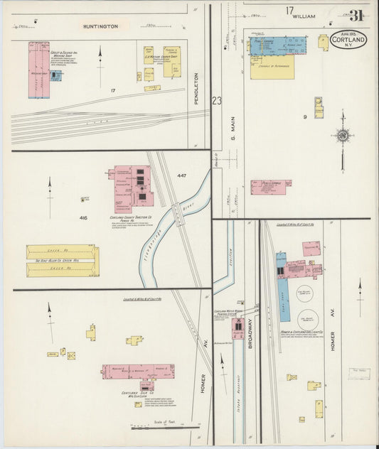 Sanborn Fire Insurance Map from Cortland, Cortland County, New York (1915), Sheet #0031 - Historic Sanborn Fire Insurance Map Print, vintage old map wall art, antique decor, genealogy gift, New York New York map