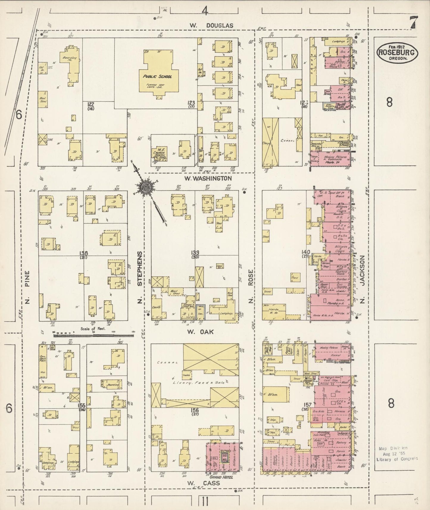 Sanborn Fire Insurance Map from Roseburg, Douglas County, Oregon (1912), Sheet #0007 - Complete Map Set gallery image, historic Sanborn map, vintage wall art, Oregon Oregon