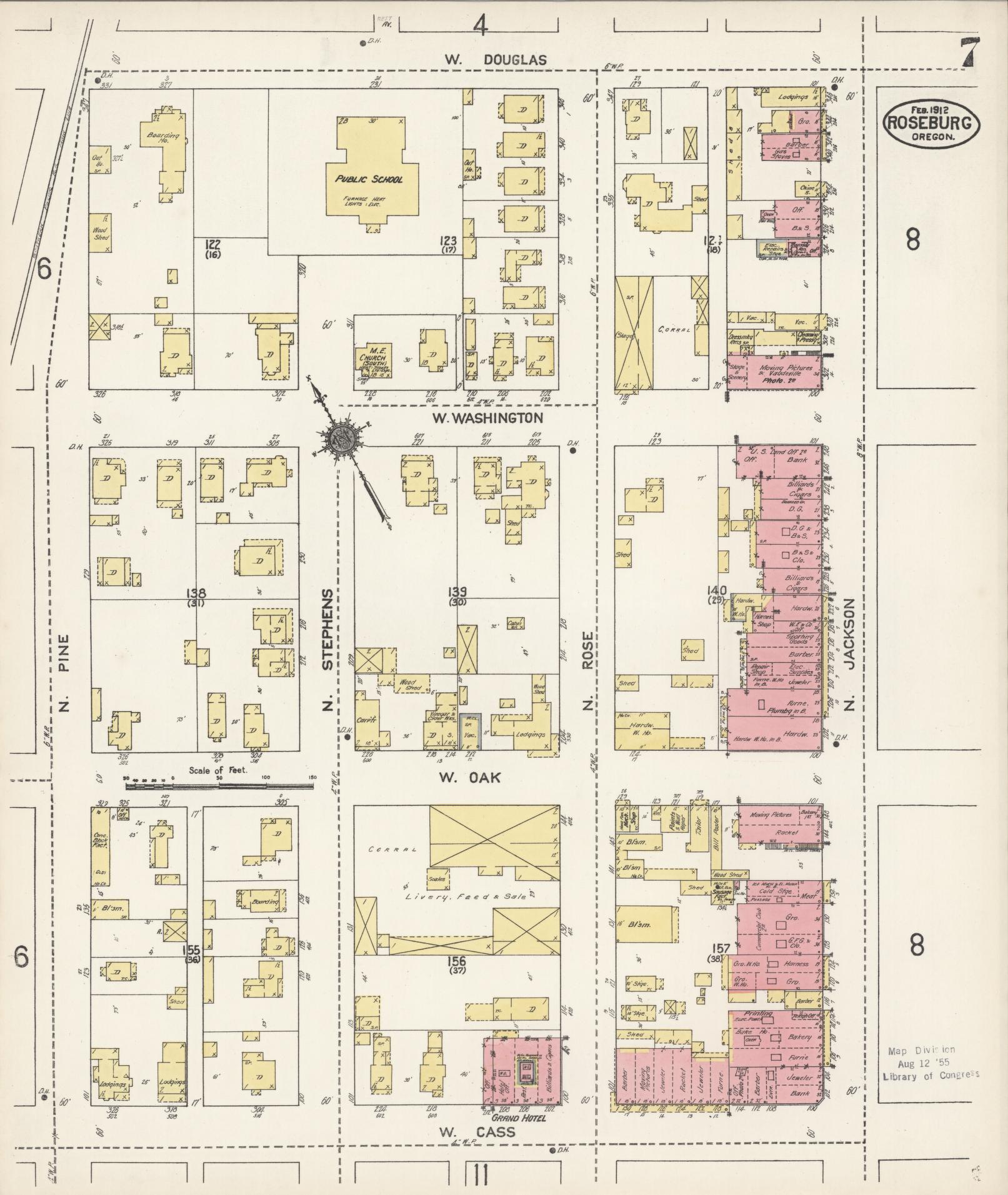 Sanborn Fire Insurance Map from Roseburg, Douglas County, Oregon (1912), Sheet #0007 - Complete Map Set gallery image, historic Sanborn map, vintage wall art, Oregon Oregon