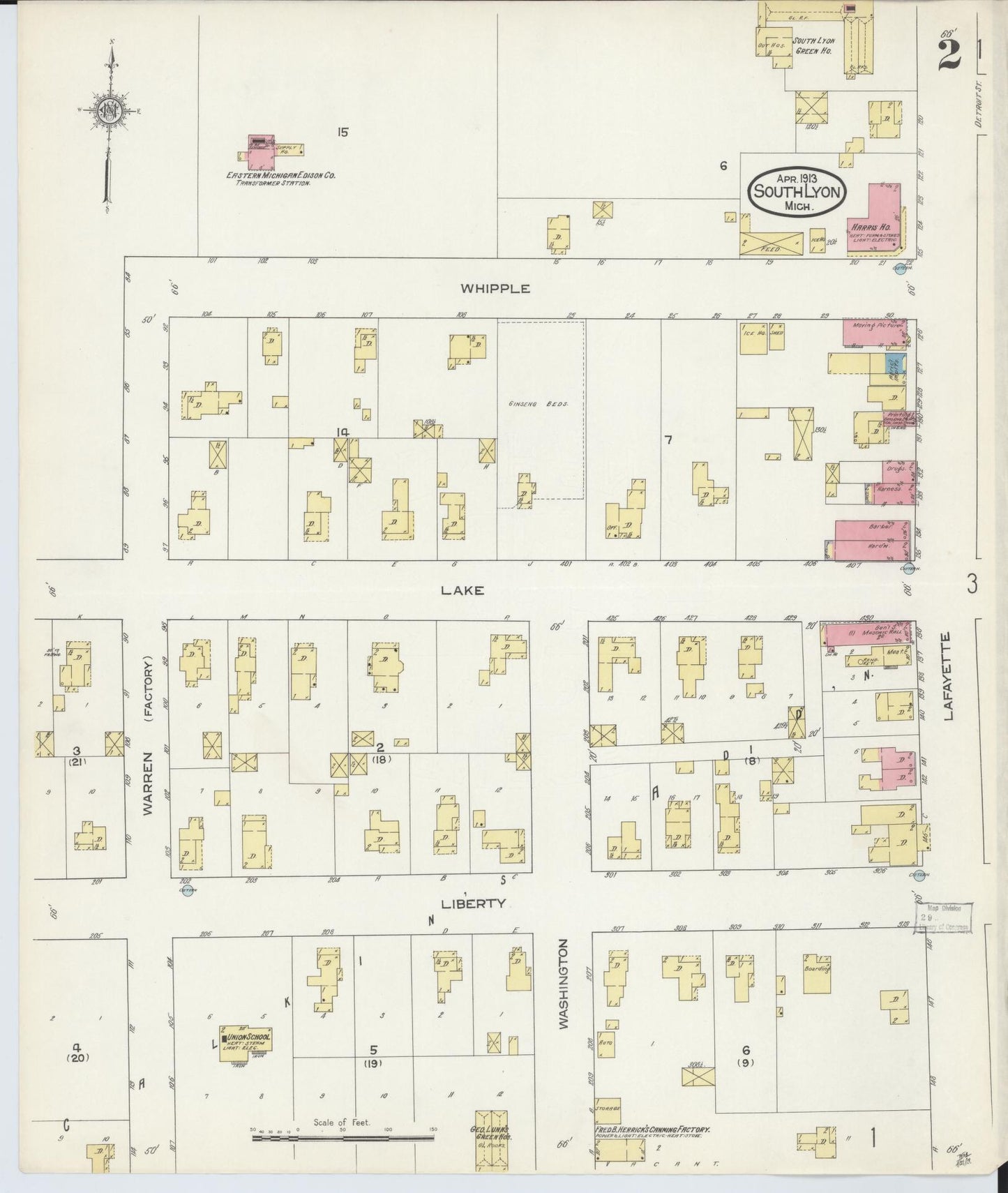 Sanborn Fire Insurance Map from South Lyon, Oakland County, Michigan (1913), Sheet #0002 - Historic Sanborn Fire Insurance Map Print, vintage old map wall art, antique decor, genealogy gift, Michigan Michigan map