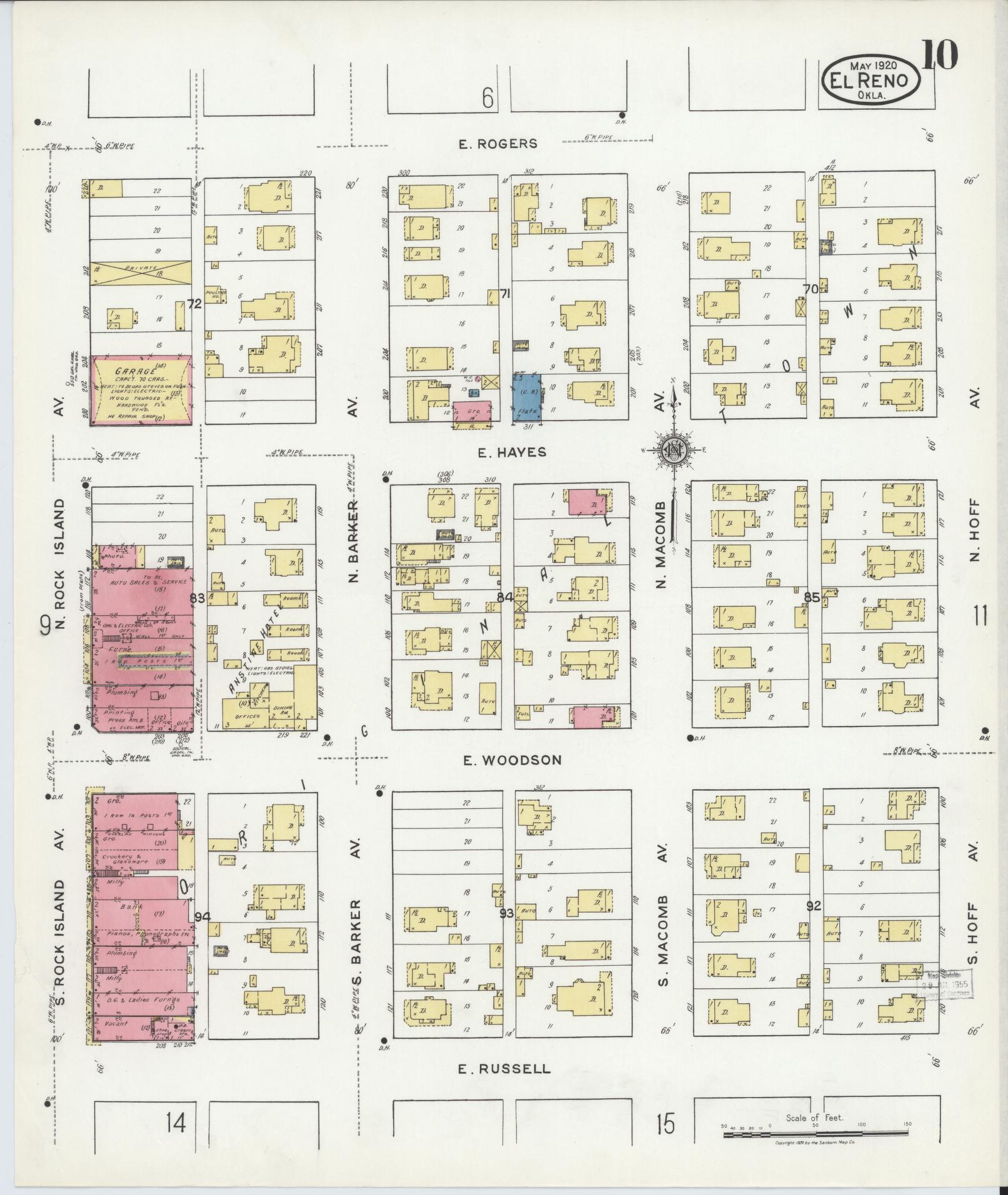 Sanborn Fire Insurance Map from El Reno, Canadian County, Oklahoma (1920), Sheet #0010 - Complete Map Set gallery image, historic Sanborn map, vintage wall art, Oklahoma Oklahoma