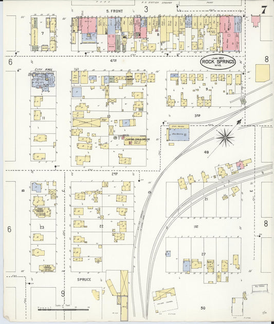 Sanborn Fire Insurance Map from Rock Springs, Sweetwater County, Wyoming (1907), Sheet #0007 - Historic Sanborn Fire Insurance Map Print, vintage old map wall art, antique decor, genealogy gift, Wyoming Wyoming map