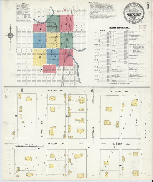 Sanborn Fire Insurance Map from Kingfisher, Kingfisher County, Oklahoma (1909), Sheet #0001 - Historic Sanborn Fire Insurance Map Print, vintage old map wall art, antique decor, genealogy gift, Oklahoma Oklahoma map