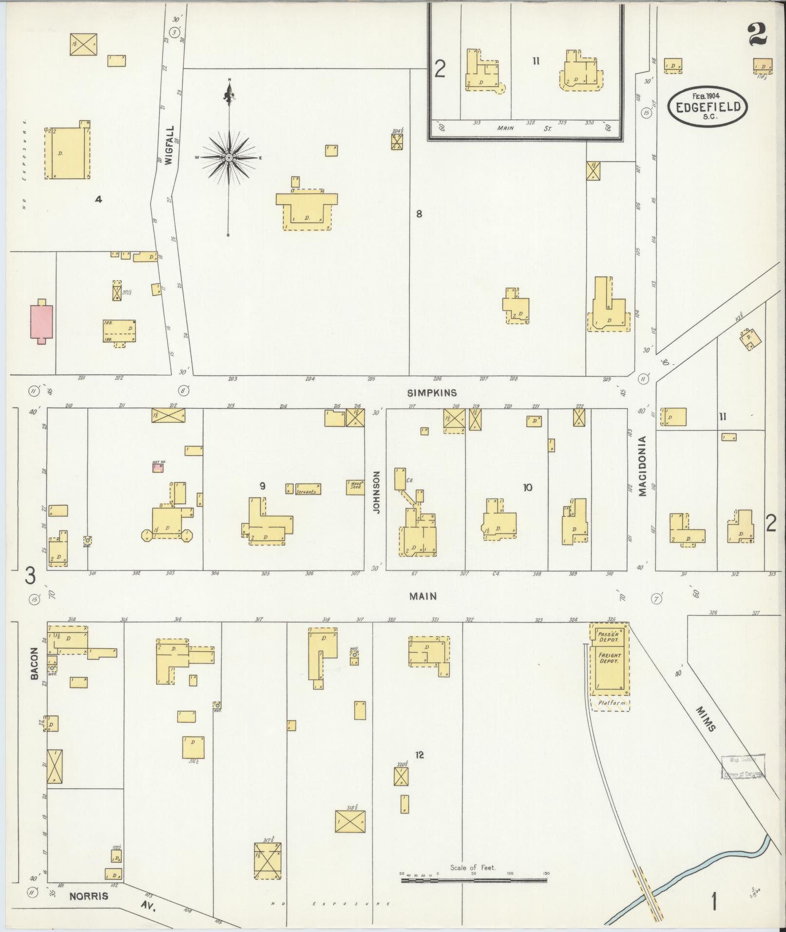 Sanborn Fire Insurance Map from Edgefield, Edgefield County, South Carolina (1904), Sheet #0002 - Complete Map Set gallery image, historic Sanborn map, vintage wall art, South Carolina South Carolina