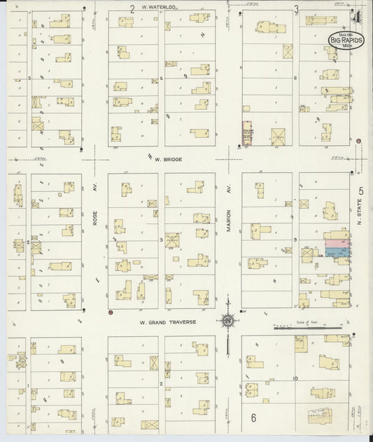 Sanborn Fire Insurance Map from Big Rapids, Mecosta County, Michigan (1914), Sheet #0004 - Historic Sanborn Fire Insurance Map Print, vintage old map wall art, antique decor, genealogy gift, Michigan Michigan map