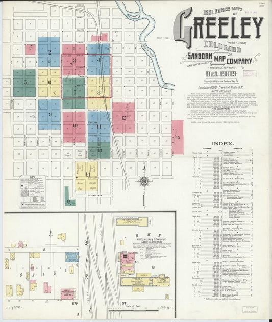Sanborn Fire Insurance Map from Greeley, Weld County, Colorado (1909), Sheet #0001 - Complete Map Set gallery image, historic Sanborn map, vintage wall art, Colorado Colorado
