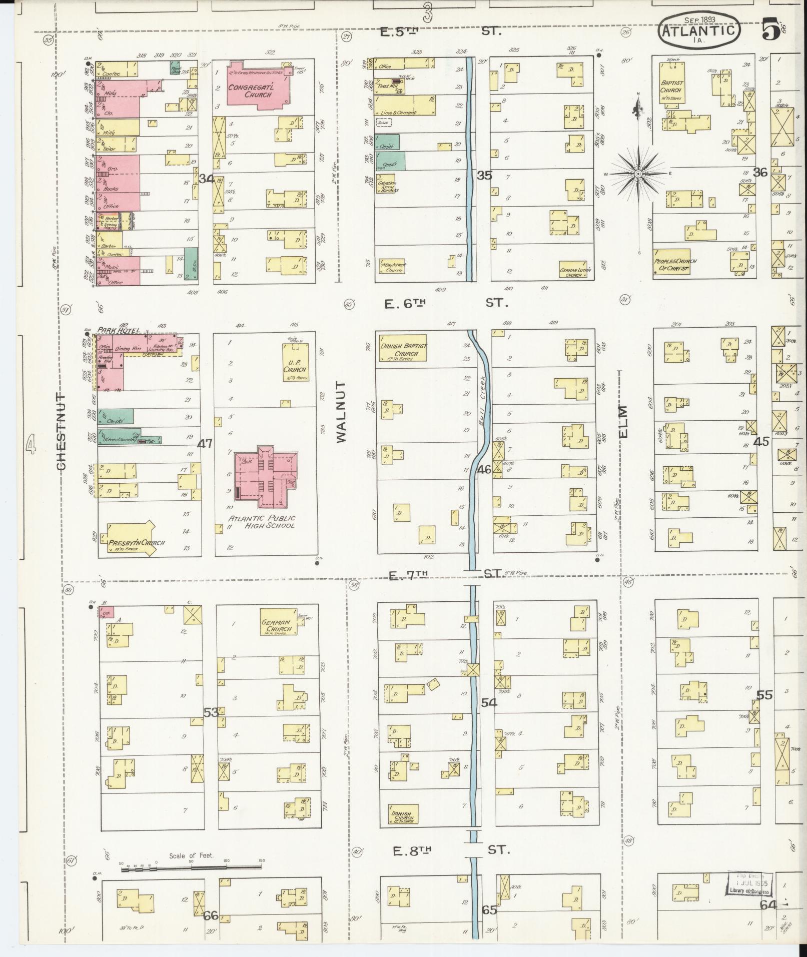Sanborn Fire Insurance Map from Atlantic, Cass County, Iowa (1893), Sheet #0005 - Historic Sanborn Fire Insurance Map Print, vintage old map wall art