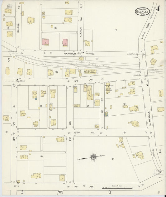 Sanborn Fire Insurance Map from Beckley, Raleigh County, West Virginia (1914), Sheet #0004 - Historic Sanborn Fire Insurance Map Print, vintage old map wall art, antique decor, genealogy gift, West Virginia West Virginia map